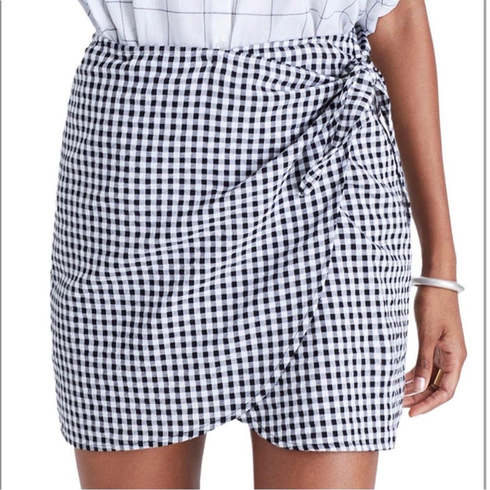 Madewell Gingham Plaid Wrap Mini Skirt